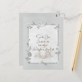 White Shiny Elegant Sparkly Save the Date Postkarte