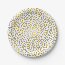 White & Shiny Gold Dots Confetti Elegantes Chic Gl Pappteller