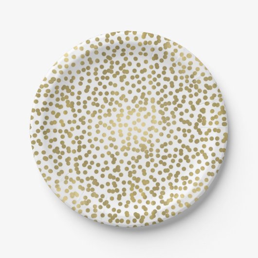 White & Shiny Gold Dots Confetti Elegantes Chic Gl Pappteller (Vorderseite)