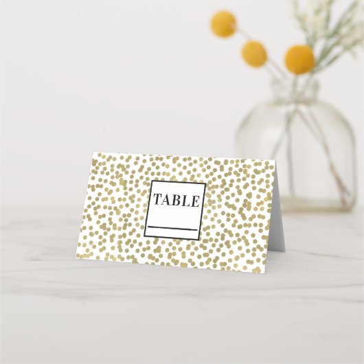 White & Shiny Gold Dots Confetti Elegantes Chic Gl Platzkarte (Vorderseite)