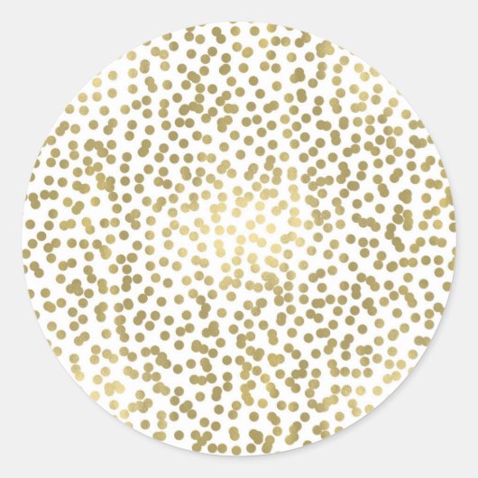 White & Shiny Gold Dots Confetti Elegantes Chic Gl Runder Aufkleber (Vorderseite)