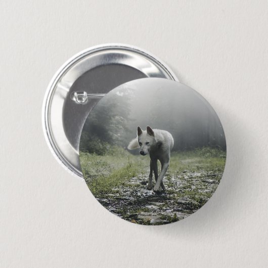 White Siberian Husky Button (Vorne & Hinten)