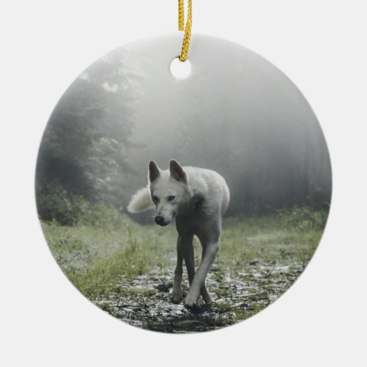 White Siberian Husky Keramik Ornament (Vorne)