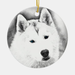 White Siberian Husky w/Blue Eyes Frische Kunst, Di Keramikornament