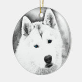 White Siberian Husky w/Blue Eyes Frische Kunst, Di Keramikornament (Links)