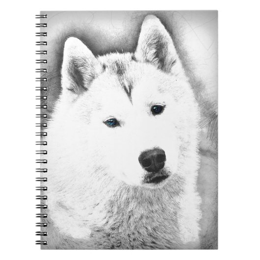 White Siberian Husky w/Blue Eyes Frische Kunst, Di Notizblock (Vorderseite)