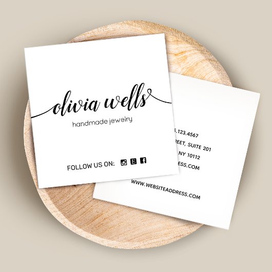 White Signature Script Social Media Networking Quadratische Visitenkarte