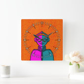 White silhuette on black Desk Mat Square Wall Cloc Quadratische Wanduhr (Zuhause)