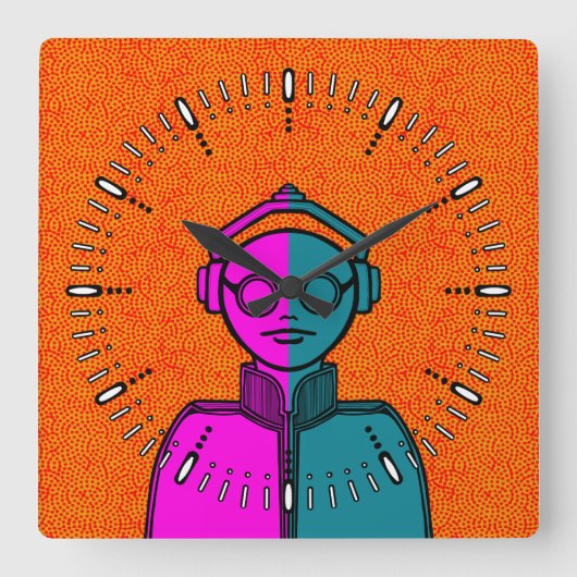 White silhuette on black Desk Mat Square Wall Cloc Quadratische Wanduhr (Vorderseite)