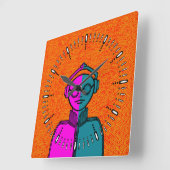 White silhuette on black Desk Mat Square Wall Cloc Quadratische Wanduhr (Winkel)