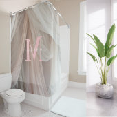 White Silk Pink Monogram Elegant Script Wedding Duschvorhang