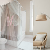 White Silk Pink Monogram Elegant Script Wedding Duschvorhang