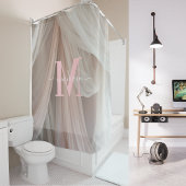 White Silk Pink Monogram Elegant Script Wedding Duschvorhang