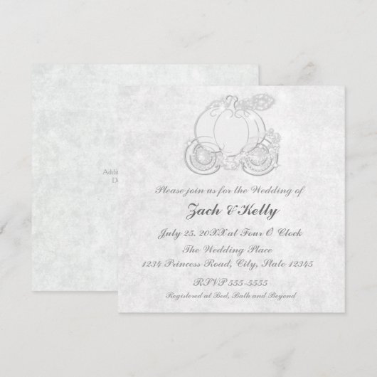 White & Silver Aschenputtel Einladung (Vorne/Hinten)