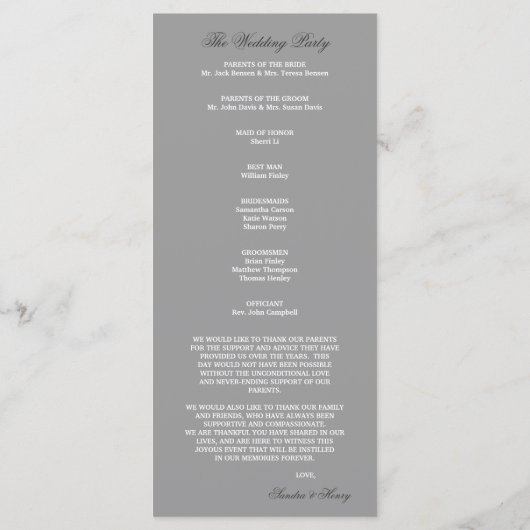 White & Silver Calla Lilies Wedding Program Programm (Rückseite)
