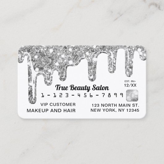 White Silver Chunky Glitzer Dick Tropfens Credit Visitenkarte (Vorderseite)