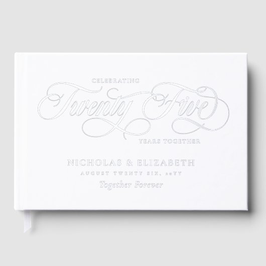 White Silver Foil 25. Hochzeitstag Gästebuch (Vorderseite)