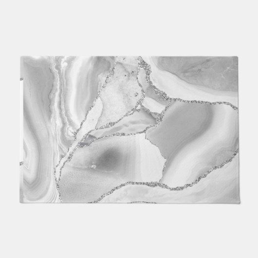 White Silver Glitzer Agate Elegante Kitchen Mat Fußmatte (Vorderseite)