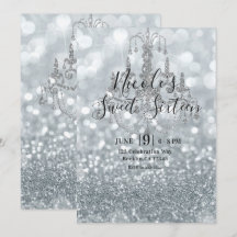 White Silver Glitzer Bokeh Glam Chandelier Party
