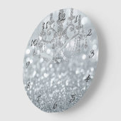 White Silver Glitzer Bokeh Glam Chandelier Sparkle Große Wanduhr (Winkel)