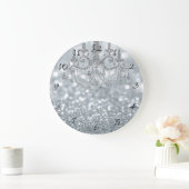 White Silver Glitzer Bokeh Glam Chandelier Sparkle Große Wanduhr (Zuhause)