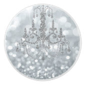 White Silver Glitzer Bokeh Glam Chandelier Sparkle Keramikknauf (Vorderseite)