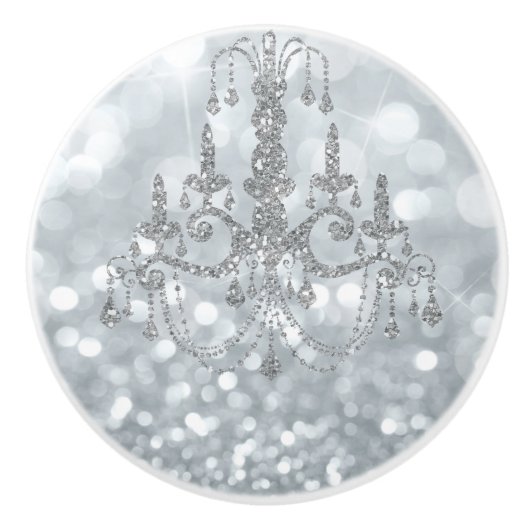 White Silver Glitzer Bokeh Glam Chandelier Sparkle Keramikknauf (Vorderseite)