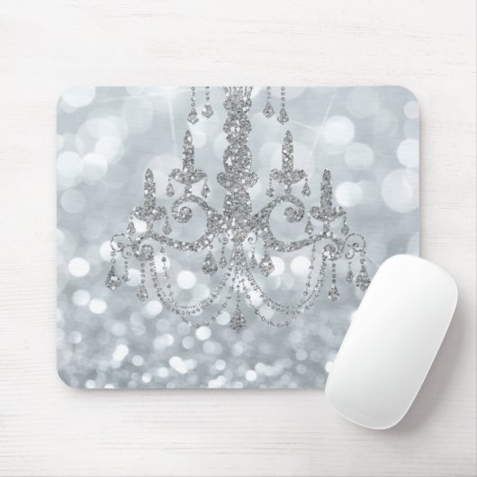 White Silver Glitzer Bokeh Glam Chandelier Sparkle Mousepad (Mit Mouse)