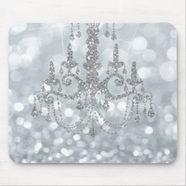 White Silver Glitzer Bokeh Glam Chandelier Sparkle Mousepad