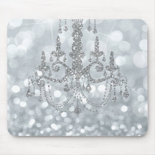 White Silver Glitzer Bokeh Glam Chandelier Sparkle Mousepad (Vorne)