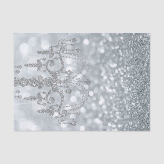 White Silver Glitzer Bokeh Glam Chandelier Sparkle Seidenpapier (Vorderseite)