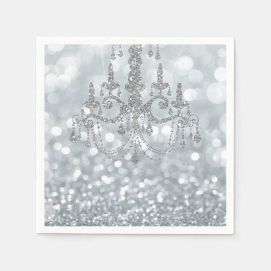 White Silver Glitzer Bokeh Glam Chandelier Sparkle Serviette (Vorderseite)