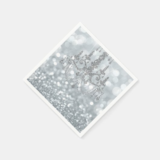 White Silver Glitzer Bokeh Glam Chandelier Sparkle Serviette (Ecke)