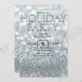 White Silver Glitzer Bokeh Glam Holiday Party Einladung (Vorne/Hinten)