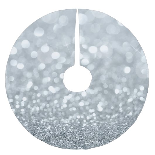 White Silver Glitzer Bokeh Glam Sparkle Glittery Polyester Weihnachtsbaumdecke (Vorderseite)