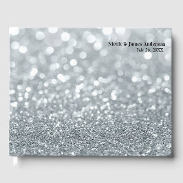 White Silver Glitzer Bokeh Glam Sparkle Wedding Gästebuch