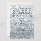 White Silver Glitzer Bokeh Glam Sweet 16 Party Einladung (Vorderseite)