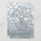 White Silver Glitzer Bokeh Glam Sweet 16 Party Einladung (Vorne/Hinten)