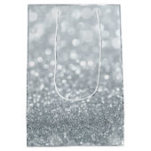 White Silver Glitzer Bokeh Glam Sweet 16 Party Mittlere Geschenktüte (Rückseite)