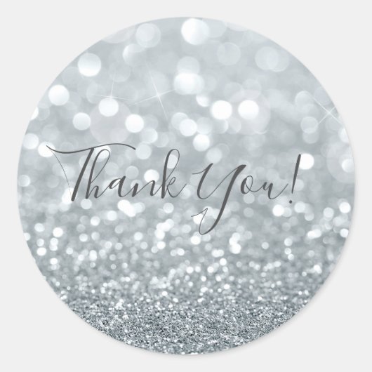 White Silver Glitzer Bokeh Glam Sweet 16 Party Runder Aufkleber (Vorderseite)
