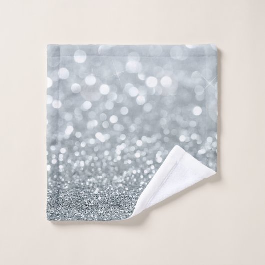 White Silver Glitzer Bokeh Glam Trendy Sparkle Badhandtuch Set (Waschlappen)