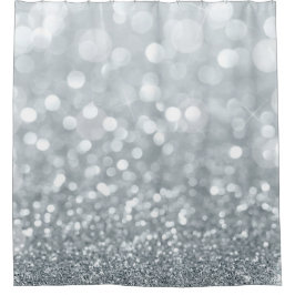 White Silver Glitzer Bokeh Glam Trendy Sparkle Duschvorhang