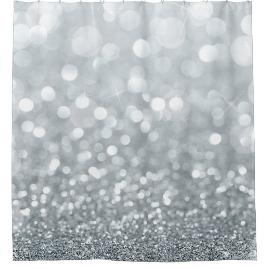 White Silver Glitzer Bokeh Glam Trendy Sparkle Duschvorhang (Vorderseite)