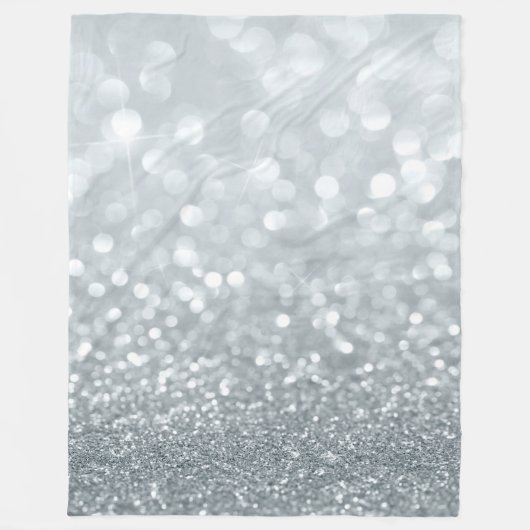 White Silver Glitzer Bokeh Glam Trendy Sparkle Fleecedecke (Vorderseite)