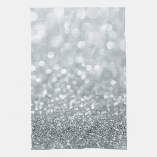 White Silver Glitzer Bokeh Glam Trendy Sparkle Geschirrtuch (Vertikal)