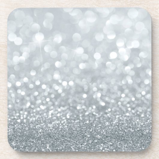 White Silver Glitzer Bokeh Glam Trendy Sparkle Getränkeuntersetzer (Vorderseite)