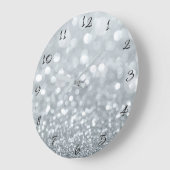White Silver Glitzer Bokeh Glam Trendy Sparkle Große Wanduhr (Winkel)