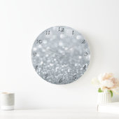 White Silver Glitzer Bokeh Glam Trendy Sparkle Große Wanduhr (Zuhause)