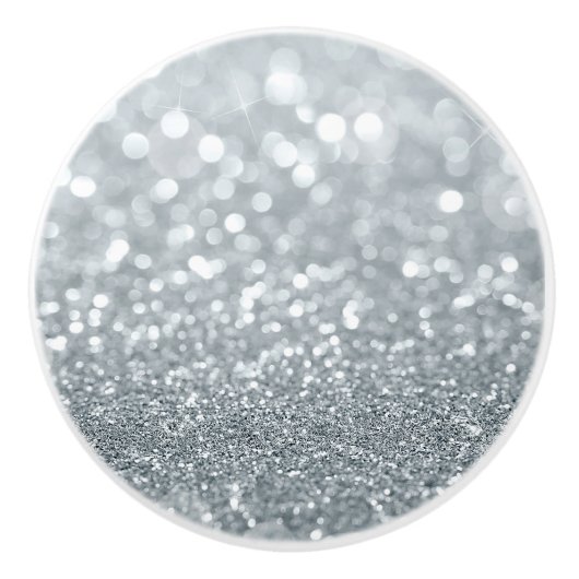White Silver Glitzer Bokeh Glam Trendy Sparkle Keramikknauf (Vorderseite)