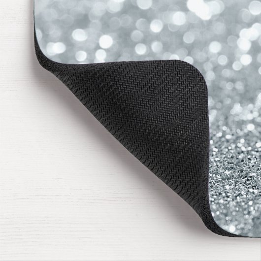 White Silver Glitzer Bokeh Glam Trendy Sparkle Mousepad (Ecke)